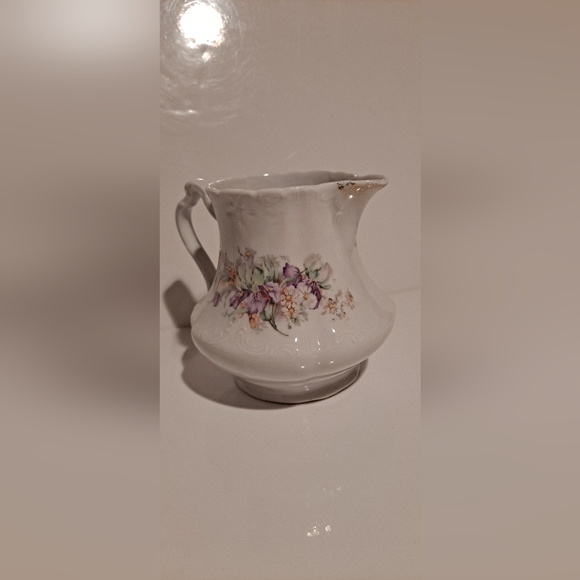 Antique Hand-Painted Bavarian Porcelain Purple Pansy Syrup Jug Pitcher Creamer - Picture 1 of 4